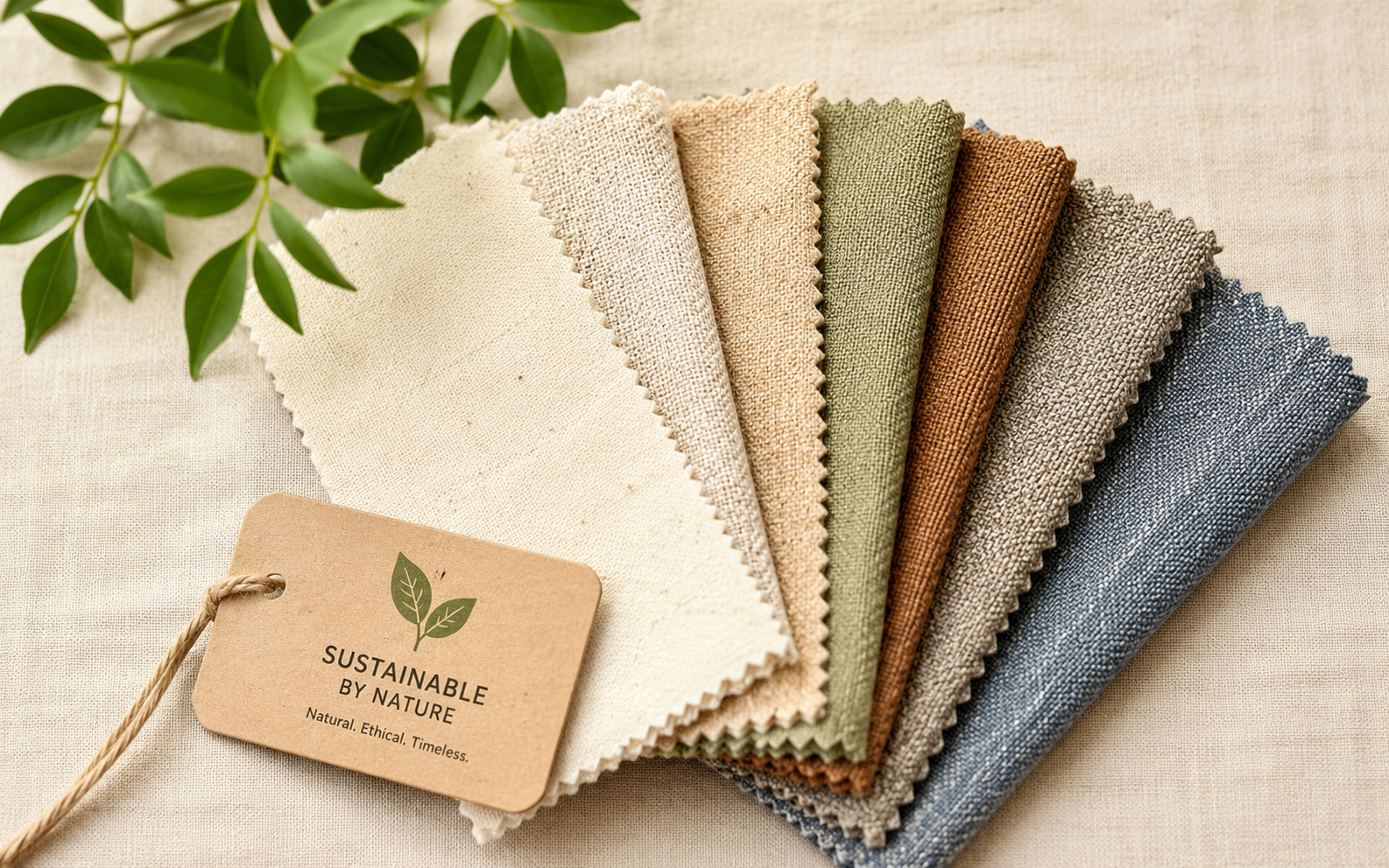 Eco-friendly materials and natural fabrics on a design table
